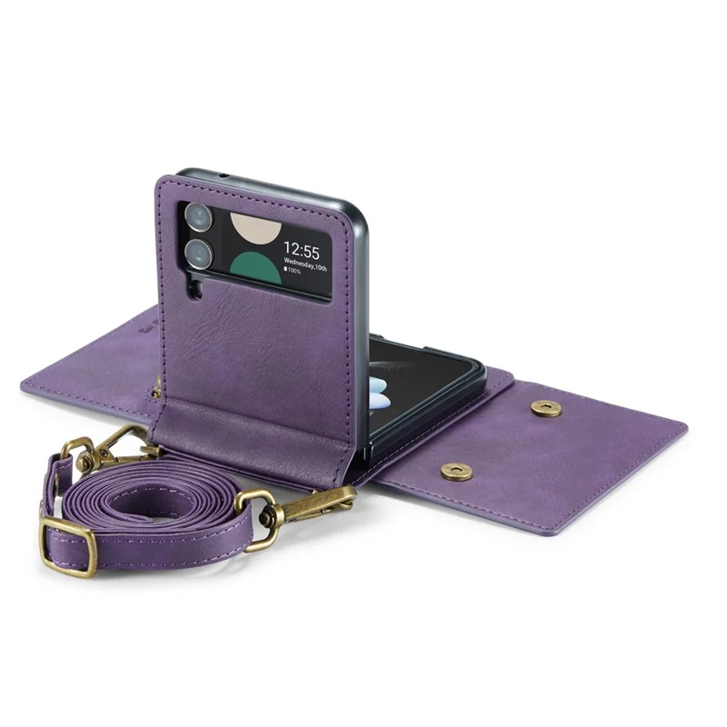DG.MING M5 Series for Samsung Galaxy Z Flip3 5G Case RFID Blocking Card Slots Leather+PC Phone Cover - Purple