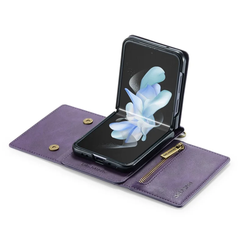 DG.MING M5 Series for Samsung Galaxy Z Flip3 5G Case RFID Blocking Card Slots Leather+PC Phone Cover - Purple
