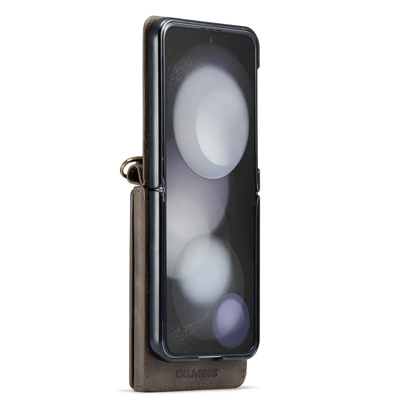DG.MING Serie M5 per Samsung Galaxy Z Flip5 5G Custodia con supporto Zip Portafoglio Pelle+PC Custodia per telefono - Caffè