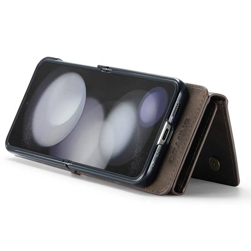 DG.MING Serie M5 per Samsung Galaxy Z Flip5 5G Custodia con supporto Zip Portafoglio Pelle+PC Custodia per telefono - Caffè