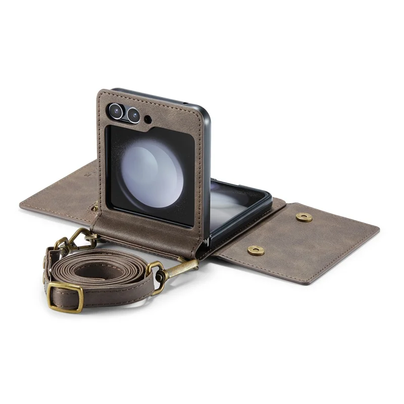 DG.MING Serie M5 per Samsung Galaxy Z Flip5 5G Custodia con supporto Zip Portafoglio Pelle+PC Custodia per telefono - Caffè