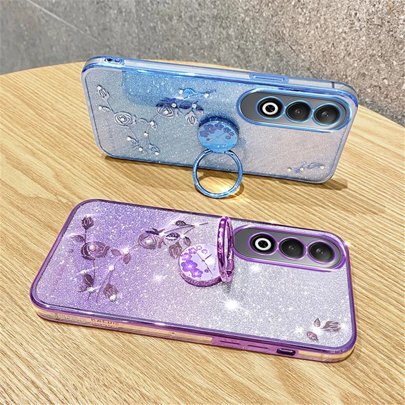 KADEM For OnePlus Nord CE4 5G Case Flower Glitter TPU Cover with Ring Kickstand - Blue