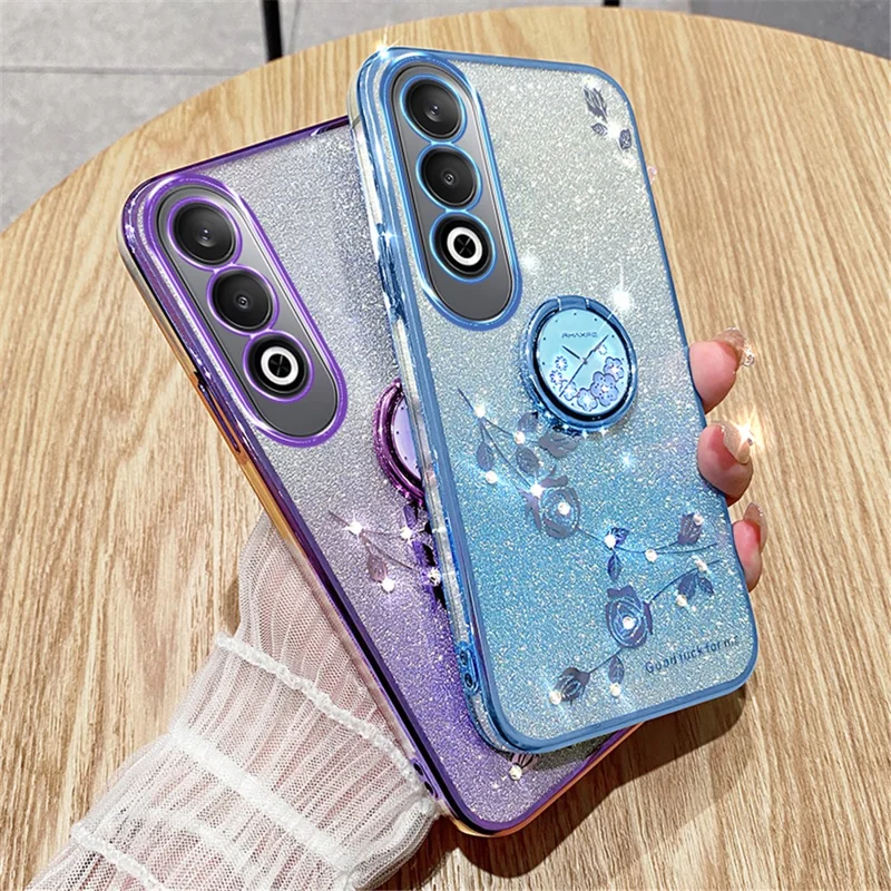 KADEM For OnePlus Nord CE4 5G Case Flower Glitter TPU Cover with Ring Kickstand - Blue