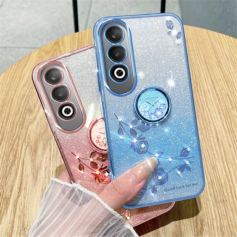 KADEM For OnePlus Nord CE4 5G Case Flower Glitter TPU Cover with Ring Kickstand - Blue