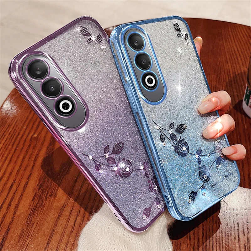 KADEM für OnePlus Nord CE4 5G TPU-Hülle Blumenfarbverlauf Glitzer-Cover mit Trageriemen - Lila