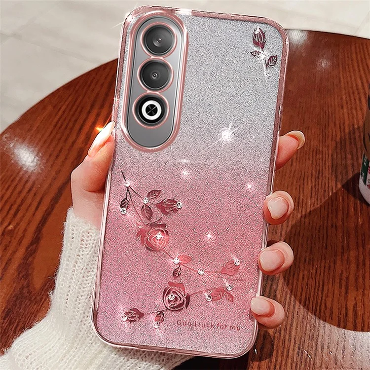 Étui KADEM pour OnePlus Nord CE4 5G Coque TPU Dégradé Housse de Téléphone Pailletée Fleur Mignonne - Rose Doré