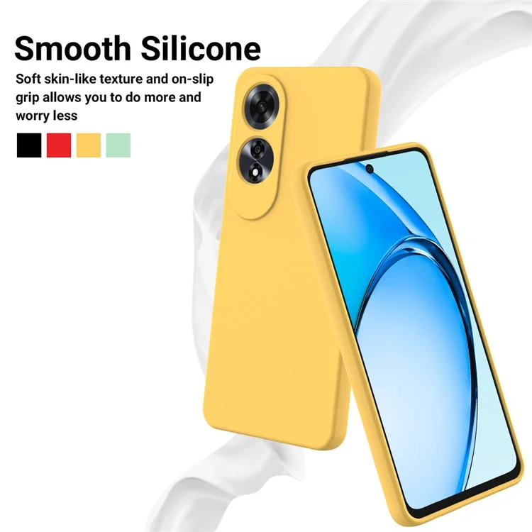 For Oppo A60 4G Cell Phone Case Liquid Silicone Scratch Resistant Phone Cover with Strap - Yellow
