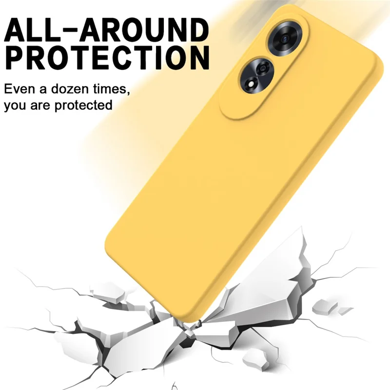For Oppo A60 4G Cell Phone Case Liquid Silicone Scratch Resistant Phone Cover with Strap - Yellow