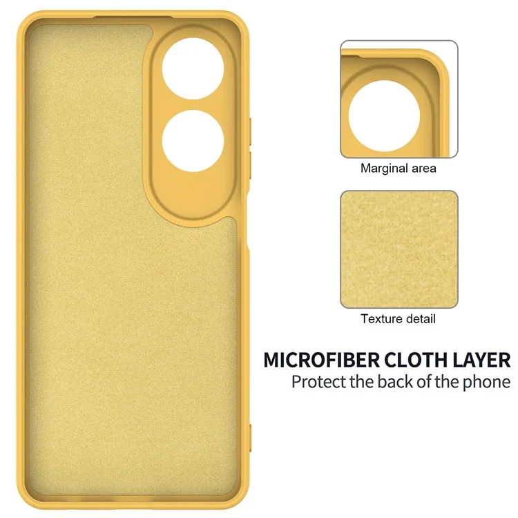 For Oppo A60 4G Cell Phone Case Liquid Silicone Scratch Resistant Phone Cover with Strap - Yellow