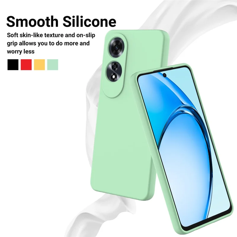 For Oppo A60 4G Cell Phone Case Liquid Silicone Scratch Resistant Phone Cover with Strap - Green
