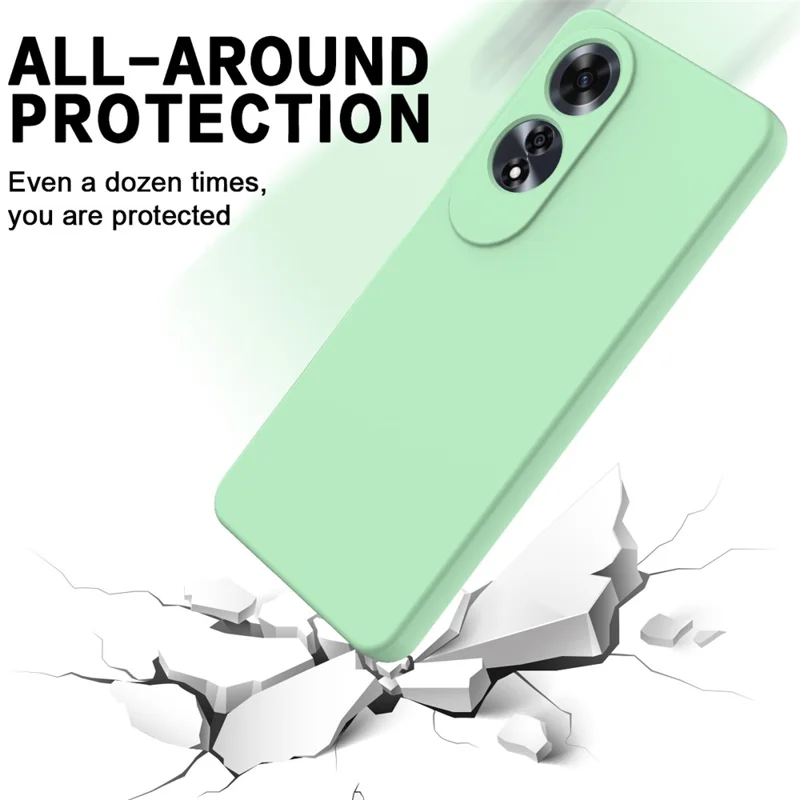 For Oppo A60 4G Cell Phone Case Liquid Silicone Scratch Resistant Phone Cover with Strap - Green