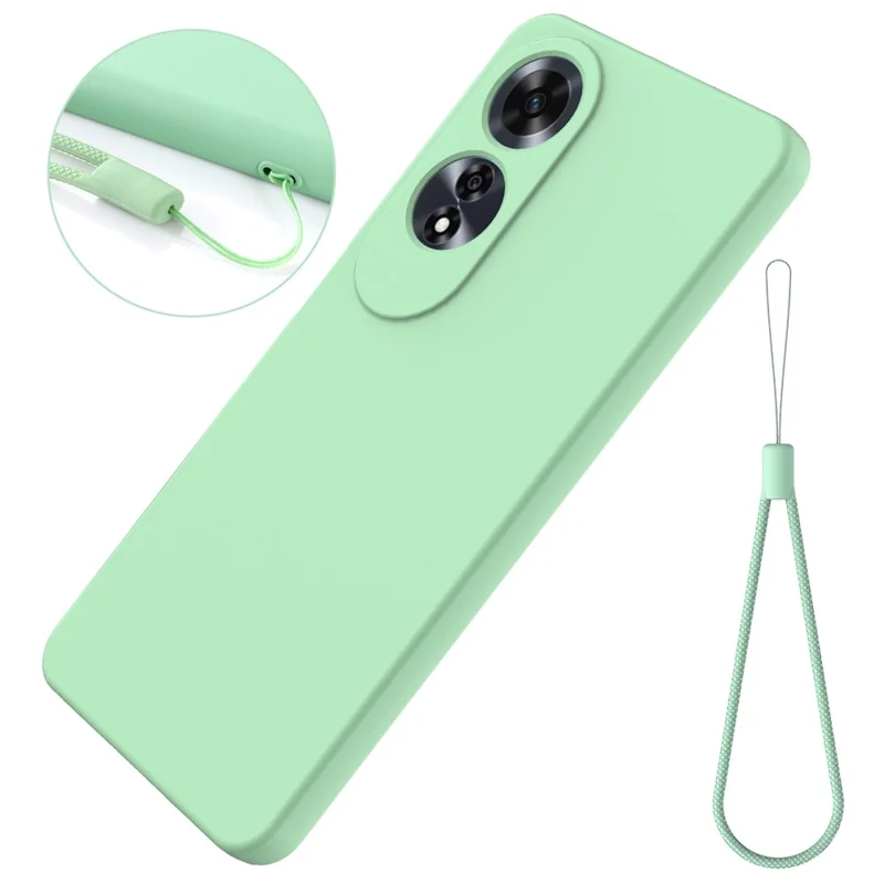 For Oppo A60 4G Cell Phone Case Liquid Silicone Scratch Resistant Phone Cover with Strap - Green