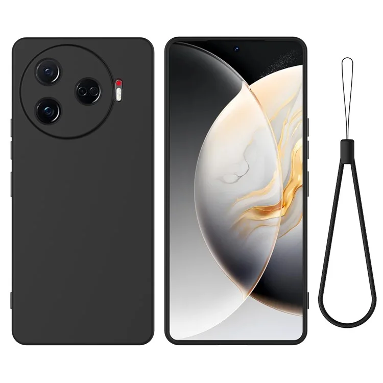 Für TECNO Camon 30 Pro 5G Case Flüssigsilikon Schützende Handyhülle mit Tragegurt - Schwarz