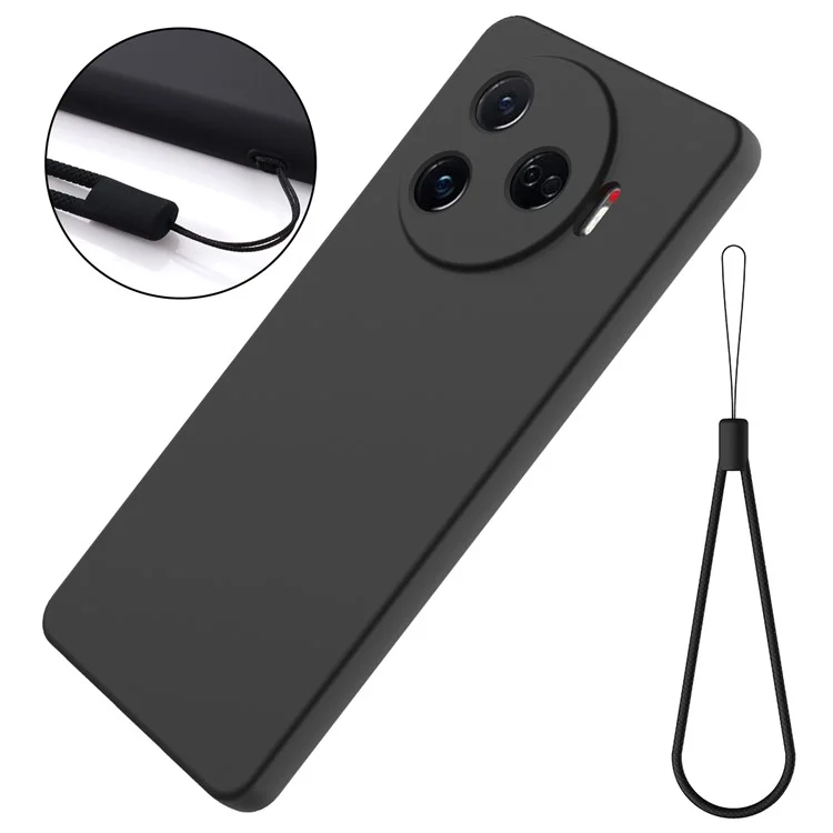 Für TECNO Camon 30 Pro 5G Case Flüssigsilikon Schützende Handyhülle mit Tragegurt - Schwarz