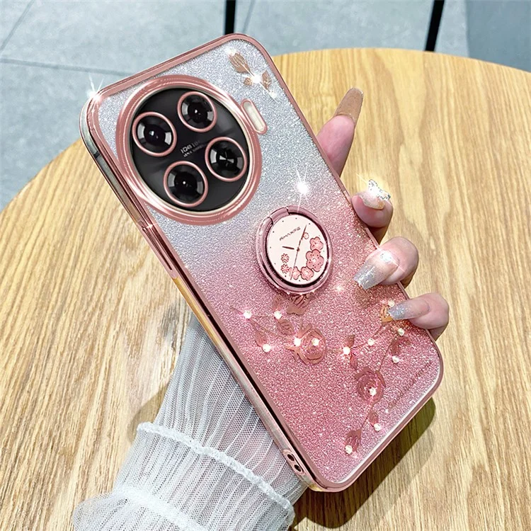 KADEM Чехол для TECNO Spark 20 Pro+ с блестками и цветочным рисунком, ТПУ-чехол с подставкой - Розовое золото