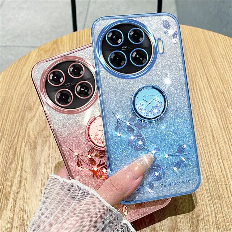 KADEM Чехол для TECNO Spark 20 Pro+ с блестками и цветочным рисунком, ТПУ-чехол с подставкой - Розовое золото