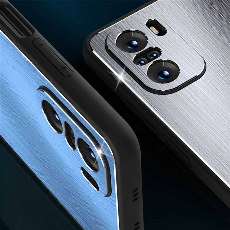 Caixa de Telefone Escovados Para Xiaomi Redmi K40 / K40 Pro / Poco F3 / Mi 11i, TPU Frame Aluminum Loy Back Dustooptop Topa - Azul