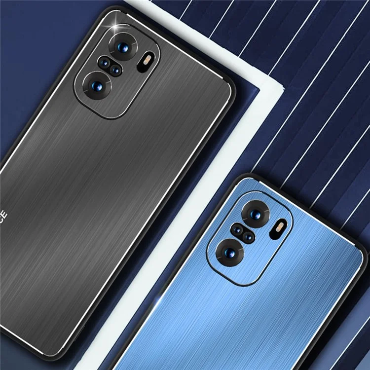 Caixa de Telefone Escovados Para Xiaomi Redmi K40 / K40 Pro / Poco F3 / Mi 11i, TPU Frame Aluminum Loy Back Dustooptop Topa - Azul