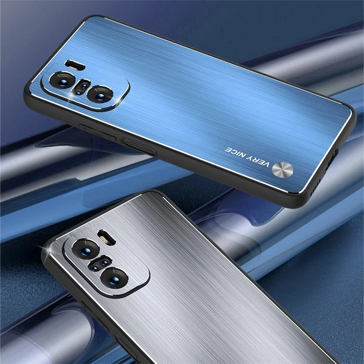 Caixa de Telefone Escovados Para Xiaomi Redmi K40 / K40 Pro / Poco F3 / Mi 11i, TPU Frame Aluminum Loy Back Dustooptop Topa - Azul