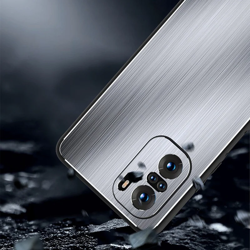 Slipat mobilskal för Xiaomi Redmi K40 / K40 Pro / Poco F3 / Mi 11i, TPU-ram av aluminiumlegering med dammtät bakplatta - Silver