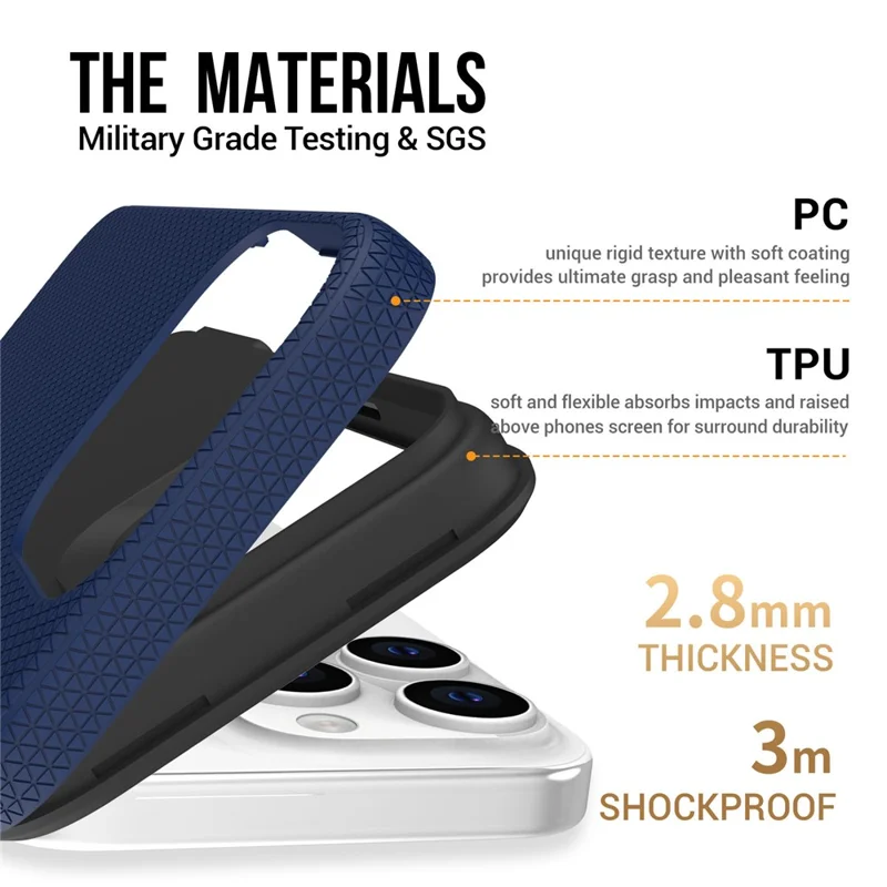 Чехол для iPhone 16 Pro, TPU+PC, четыре угла, противоударный, Navy Blue