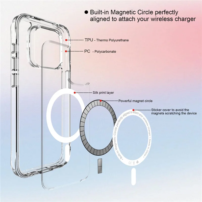 For iPhone 16 Pro Case Compatible with MagSafe TPU+PC Clear Phone Cover