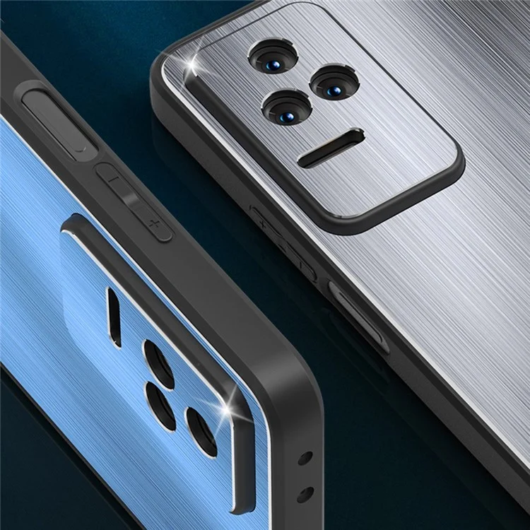 Brushed Phone Case for Xiaomi Redmi K50 Pro / K50, Aluminium Alloy Back Drop-proof Cover TPU Frame Phone Shell - Blue