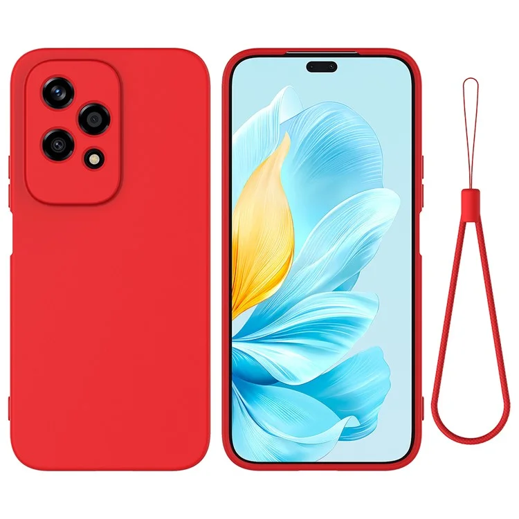 For Honor 200 Lite Case con Cinturino Custodia per Telefono in Silicone Liquido con Protezione per la Fotocamera - Rosso