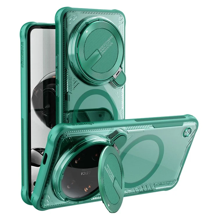 NILLKIN ICELADE Prop Magnetic Series for Xiaomi 14 Ultra Magneitc Case Kickstand PC+TPU Phone Cover with Lens Lid - Green