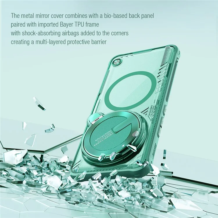 NILLKIN ICELADE Prop Magnetic Series for Xiaomi 14 Ultra Magneitc Case Kickstand PC+TPU Phone Cover with Lens Lid - Green