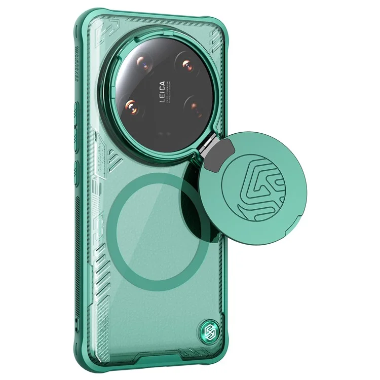 NILLKIN ICELADE Prop Magnetic Series for Xiaomi 14 Ultra Magneitc Case Kickstand PC+TPU Phone Cover with Lens Lid - Green