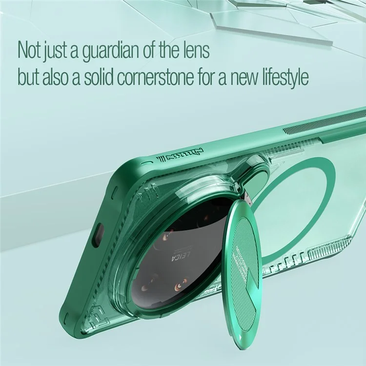 NILLKIN ICELADE Prop Magnetic Series for Xiaomi 14 Ultra Magneitc Case Kickstand PC+TPU Phone Cover with Lens Lid - Green