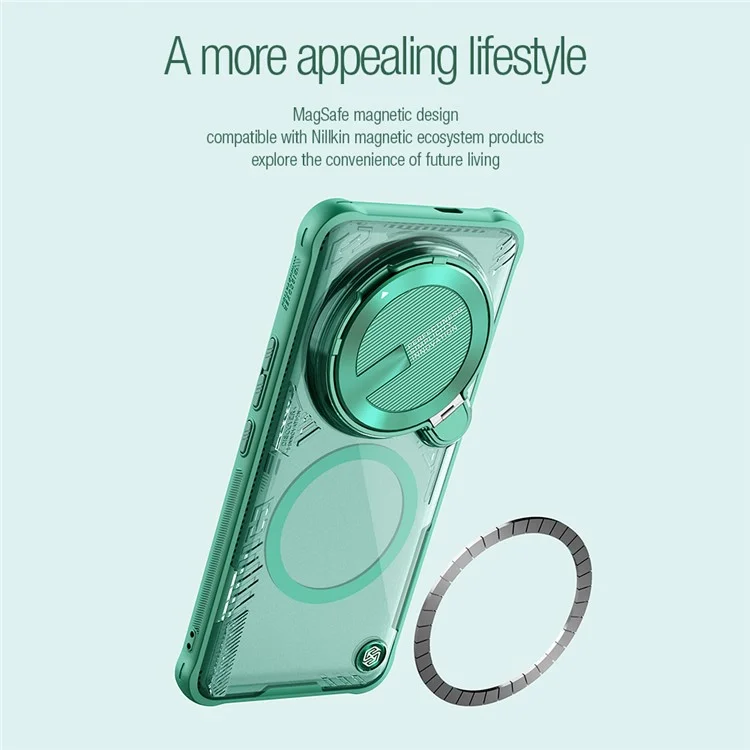 NILLKIN ICELADE Prop Magnetic Series for Xiaomi 14 Ultra Magneitc Case Kickstand PC+TPU Phone Cover with Lens Lid - Green