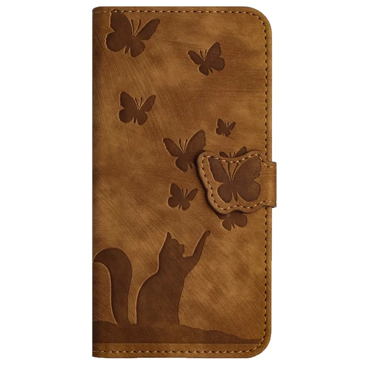 Para Xiaomi Redmi Note 13 Pro 5G / Poco X6 5G Capa Borboleta Gato Impresso Capa de Telefone de Couro Flip - Marrom