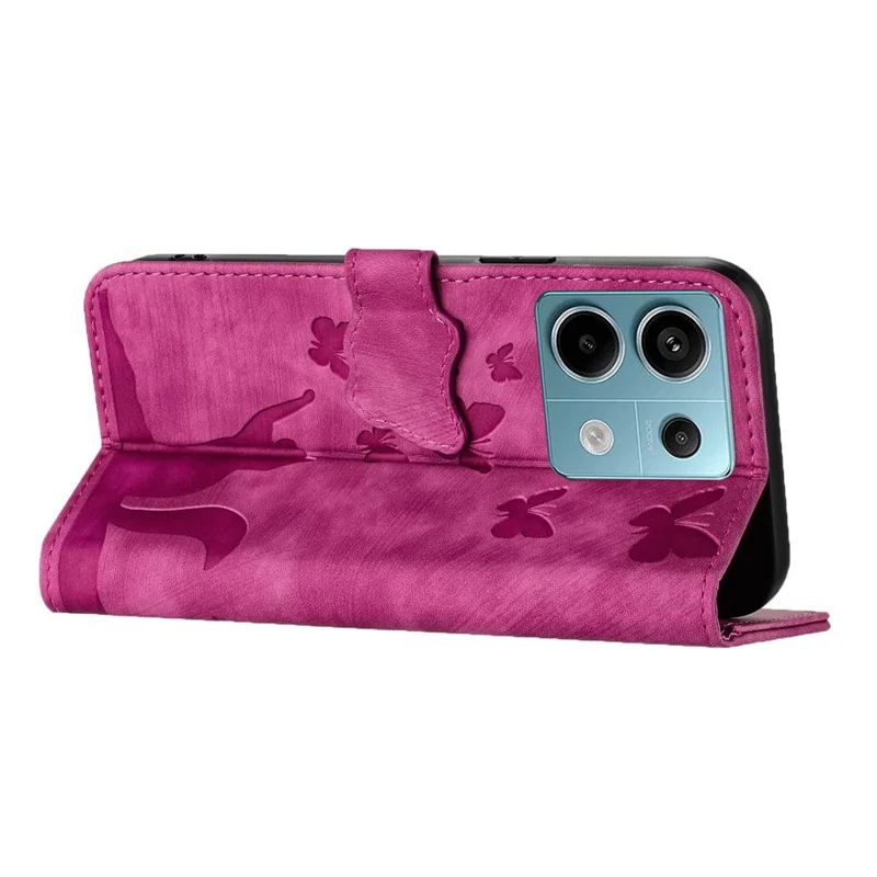 Para Xiaomi Redmi Note 13 Pro 5G / Poco X6 5G Capa Borboleta Cat Imprinted Leather Flip Phone Cover - Rosa