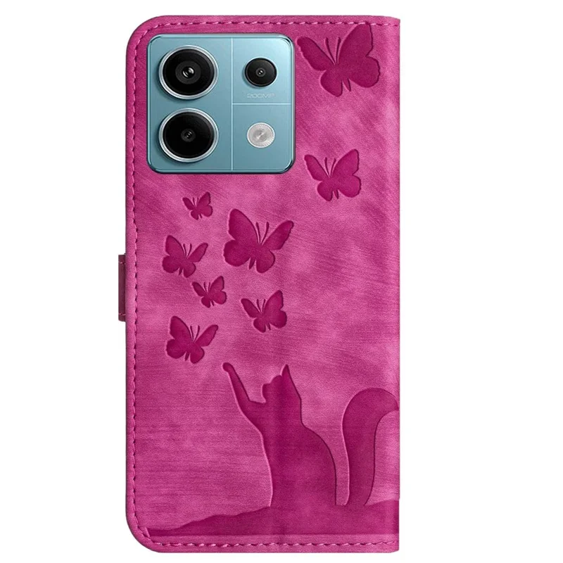 Para Xiaomi Redmi Note 13 Pro 5G / Poco X6 5G Capa Borboleta Cat Imprinted Leather Flip Phone Cover - Rosa