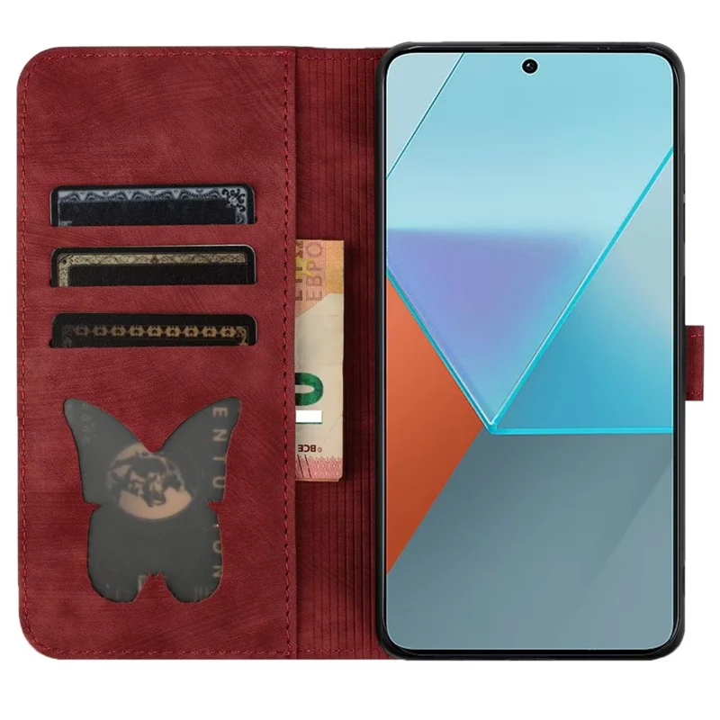 Per Xiaomi Redmi Note 13 Pro 5G / Poco X6 5G Custodia Farfalla Gatto Impresso Custodia Flip in Pelle per Telefono - Rosso