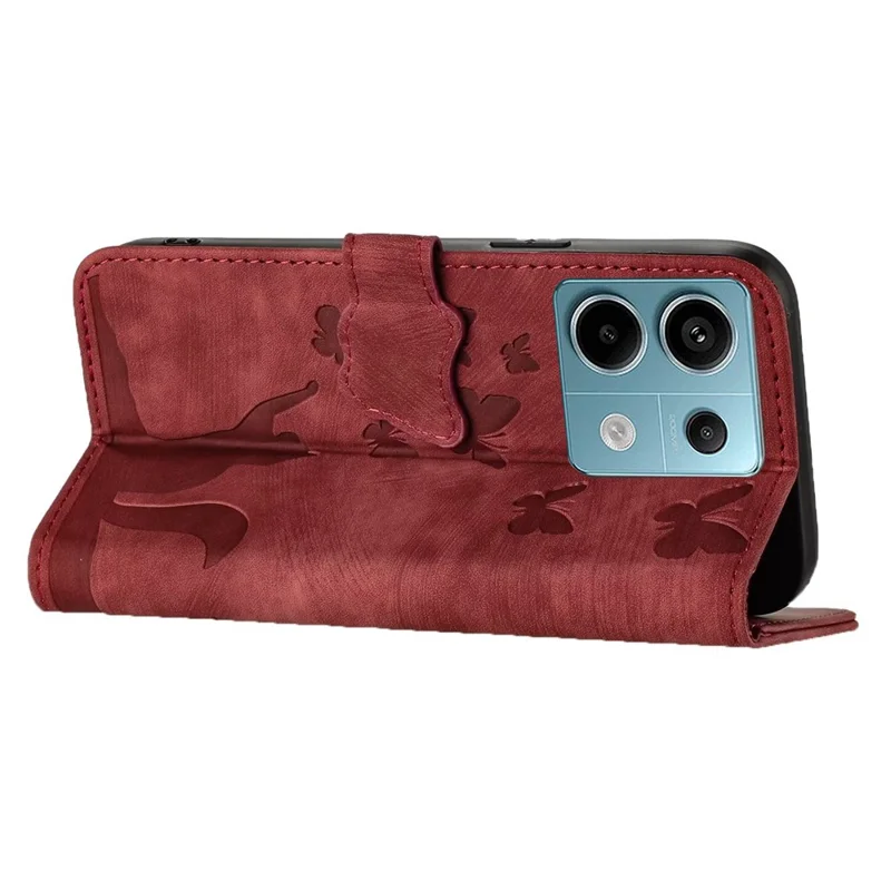 Per Xiaomi Redmi Note 13 Pro 5G / Poco X6 5G Custodia Farfalla Gatto Impresso Custodia Flip in Pelle per Telefono - Rosso
