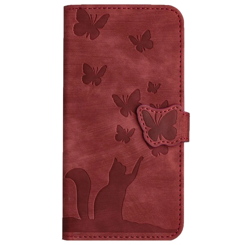 Per Xiaomi Redmi Note 13 Pro 5G / Poco X6 5G Custodia Farfalla Gatto Impresso Custodia Flip in Pelle per Telefono - Rosso