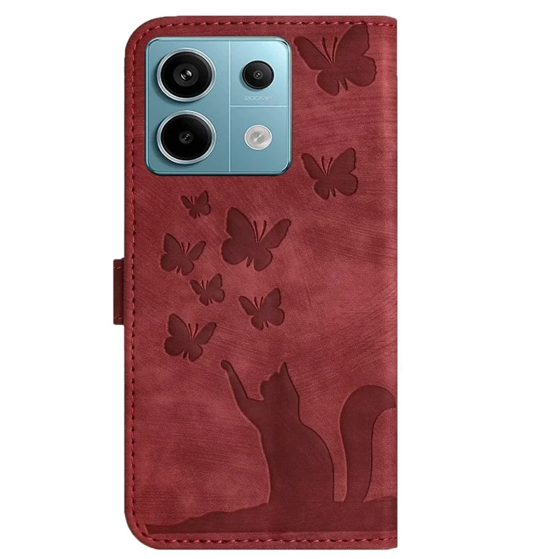 Per Xiaomi Redmi Note 13 Pro 5G / Poco X6 5G Custodia Farfalla Gatto Impresso Custodia Flip in Pelle per Telefono - Rosso