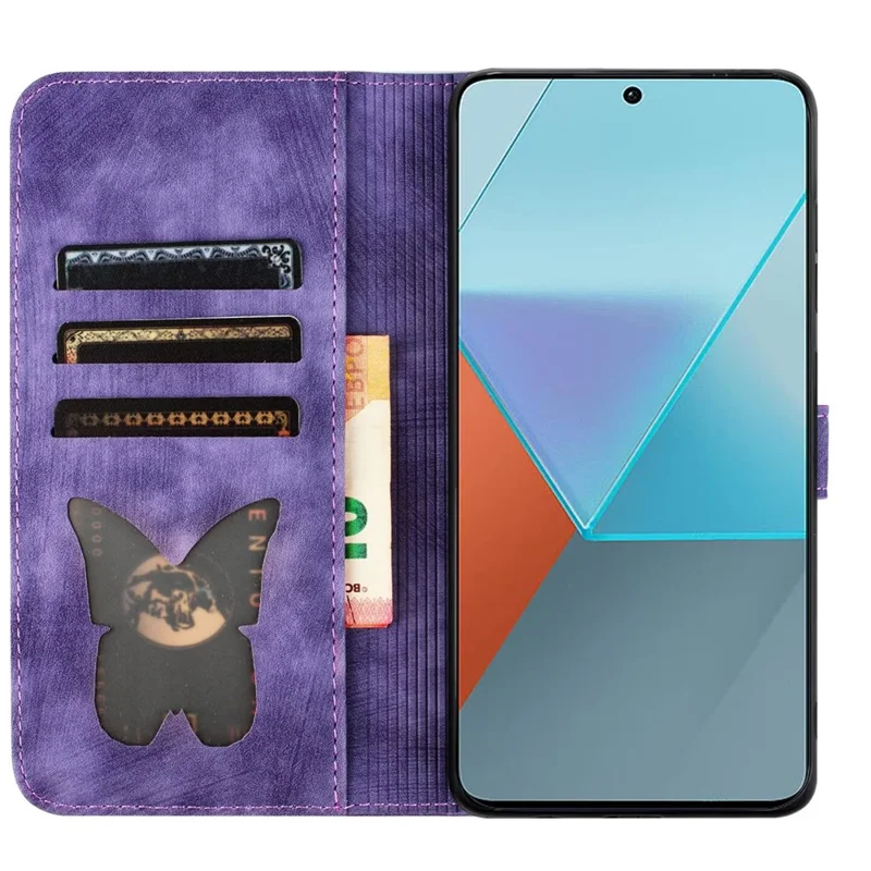 For Xiaomi Redmi Note 13 Pro 5G / Poco X6 5G Case Butterfly Cat Imprinted Leather Flip Phone Cover - Purple