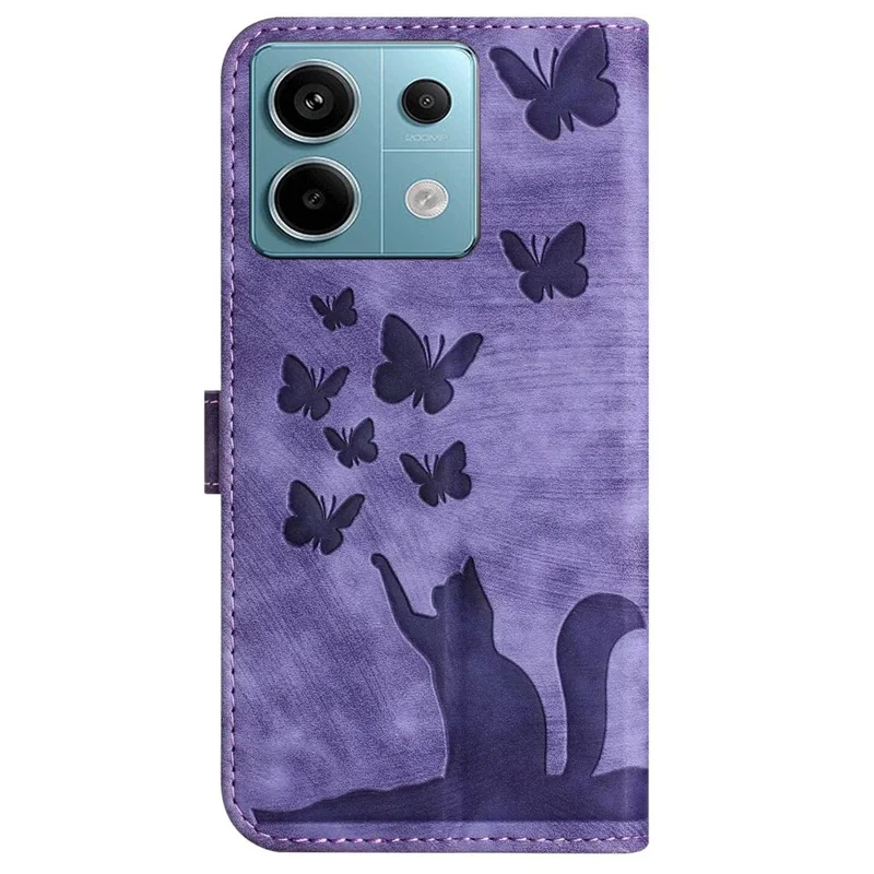 For Xiaomi Redmi Note 13 Pro 5G / Poco X6 5G Case Butterfly Cat Imprinted Leather Flip Phone Cover - Purple