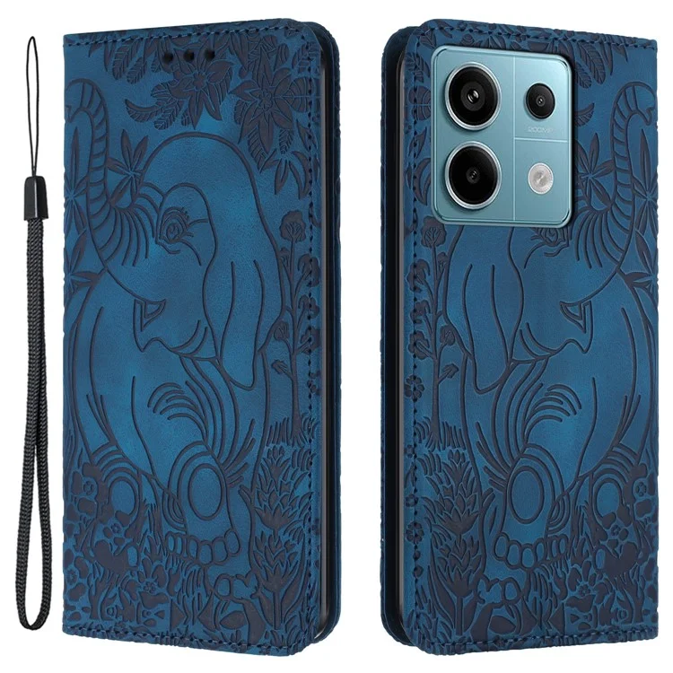 For Xiaomi Redmi Note 13 Pro 5G / Poco X6 5G Case Elephant Pattern Leather Phone Cover - Blue