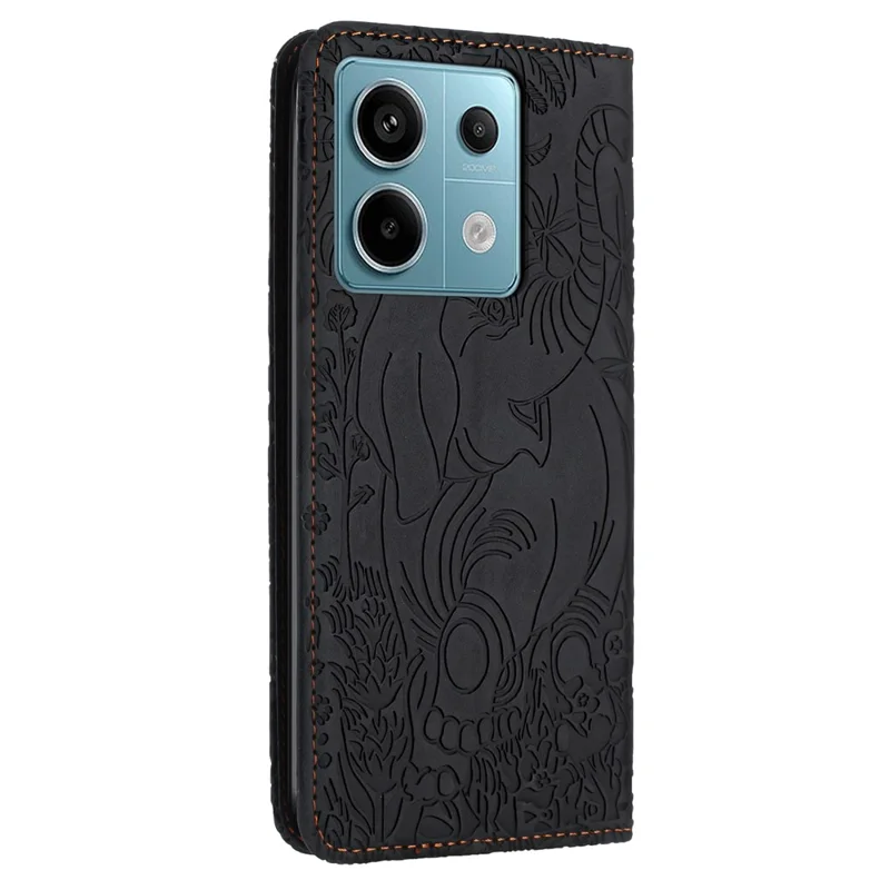 Voor Xiaomi Redmi Note 13 Pro 5G / Poco X6 5G hoesje met olifantpatroon Lederen telefoonhoes - Zwart