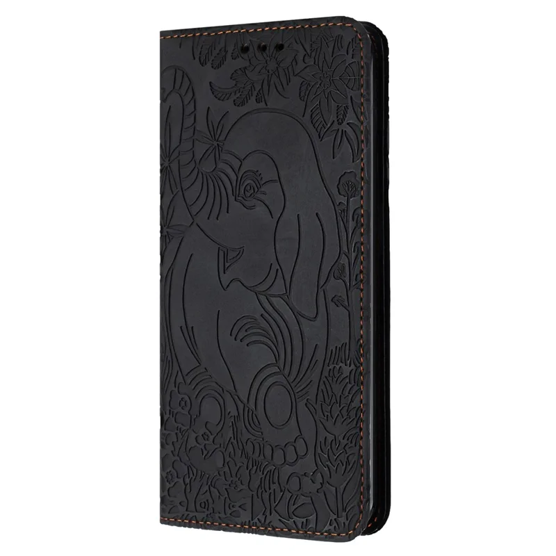 Voor Xiaomi Redmi Note 13 Pro 5G / Poco X6 5G hoesje met olifantpatroon Lederen telefoonhoes - Zwart