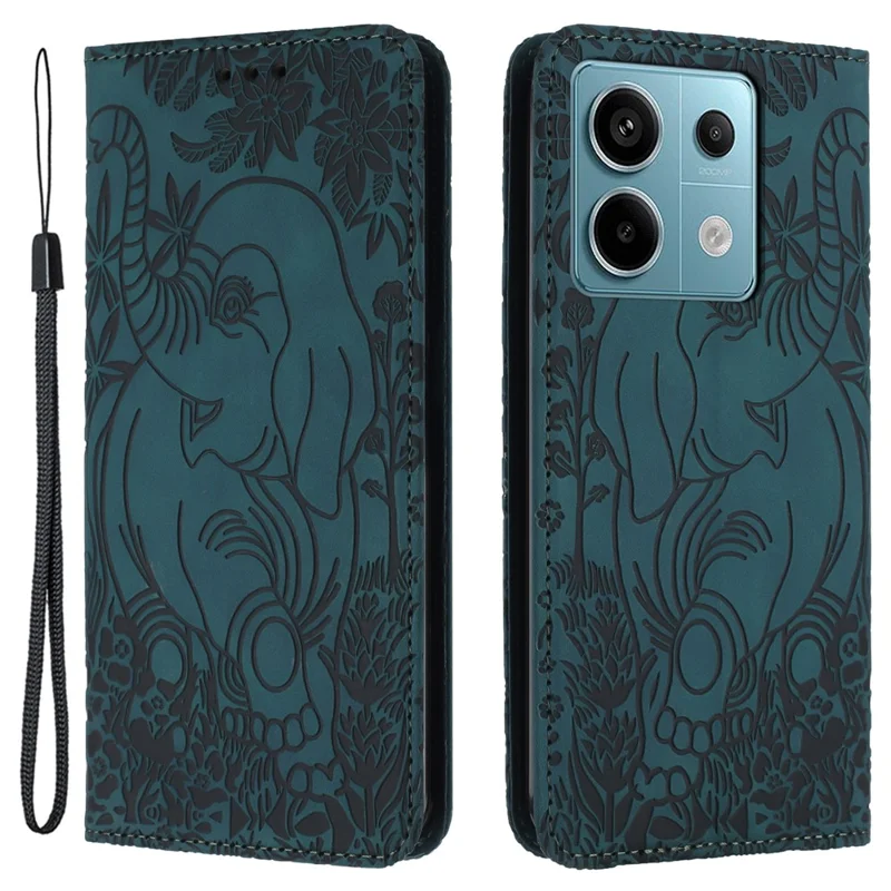 For Xiaomi Redmi Note 13 Pro 5G / Poco X6 5G Case Elephant Pattern Leather Phone Cover - Green