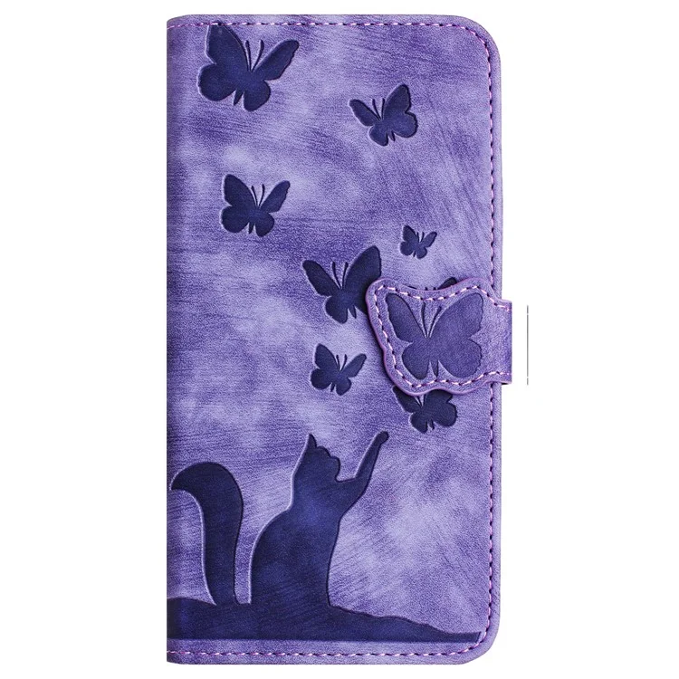 Para Xiaomi Redmi Note 13 4G Capa Caso PU Leather Phone Cover Borboleta Padrão de Gato - Roxo
