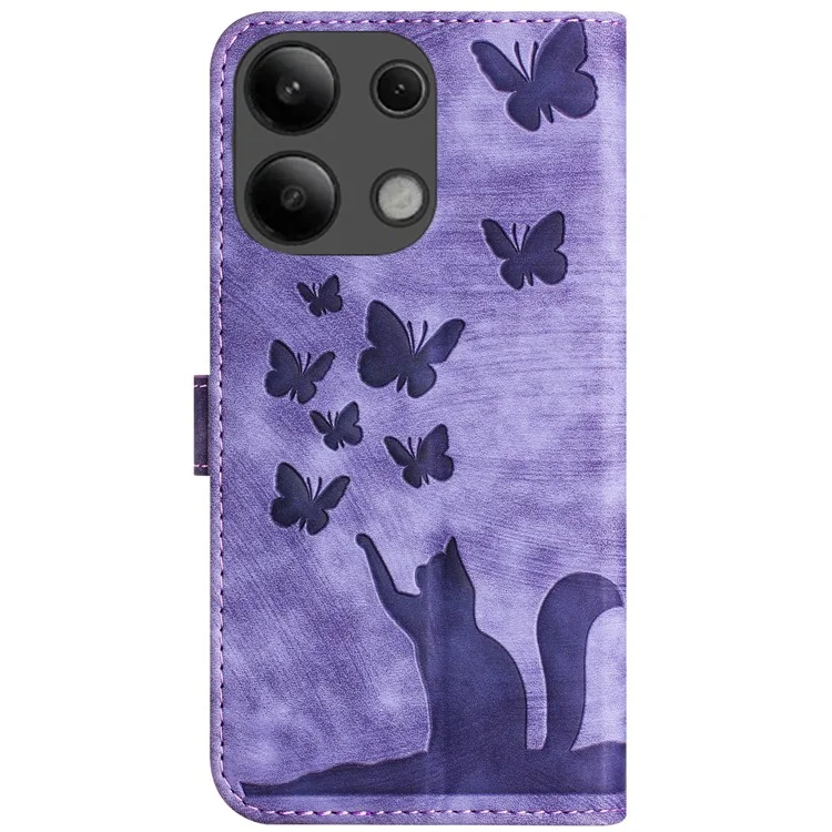 Para Xiaomi Redmi Note 13 4G Capa Caso PU Leather Phone Cover Borboleta Padrão de Gato - Roxo