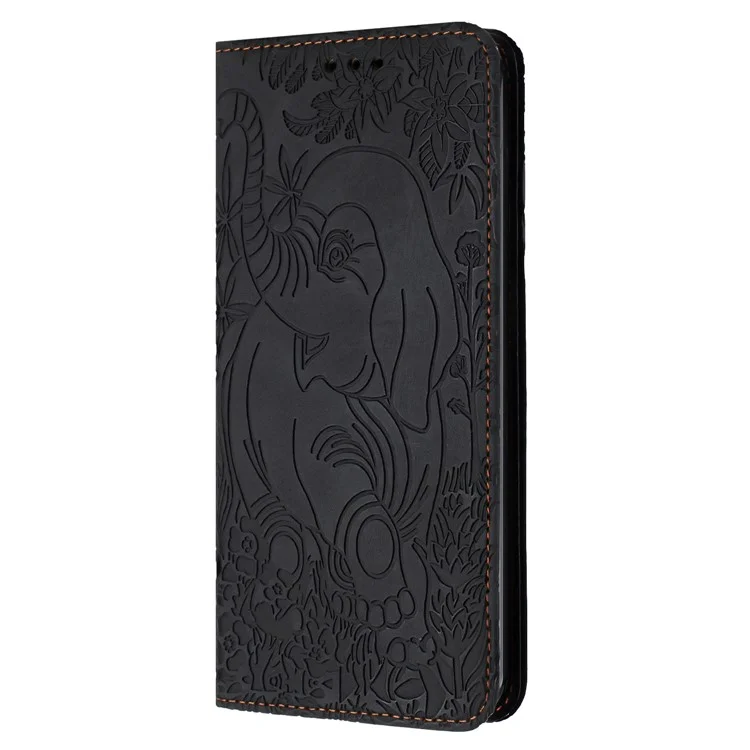For Xiaomi Redmi Note 13 4G Case Elephant Pattern Leather Phone Cover Magnetic Absorption - Black