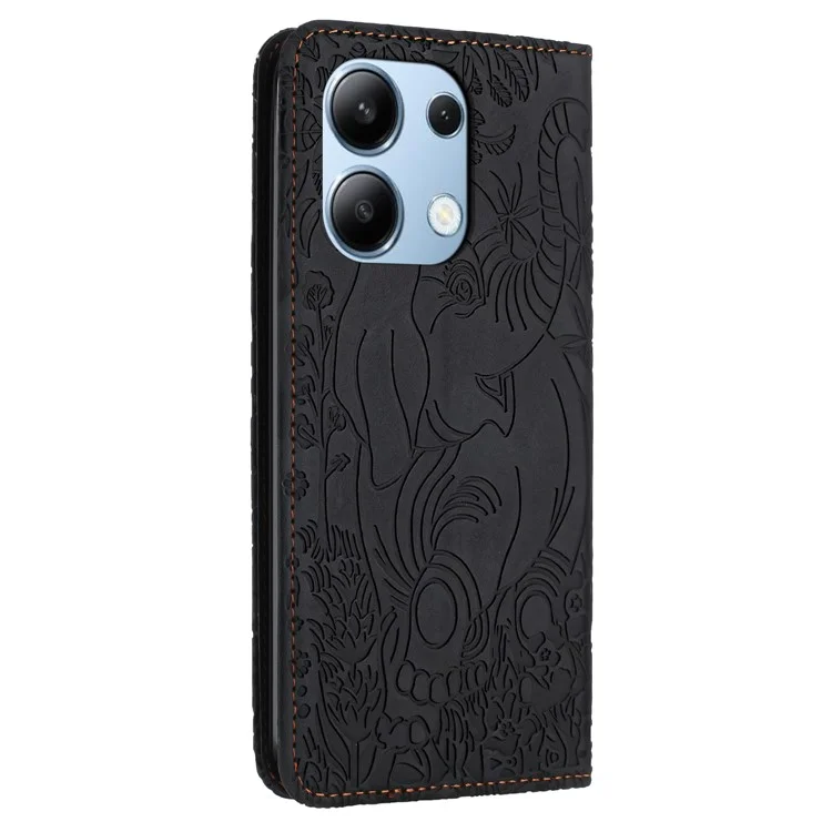 For Xiaomi Redmi Note 13 4G Case Elephant Pattern Leather Phone Cover Magnetic Absorption - Black